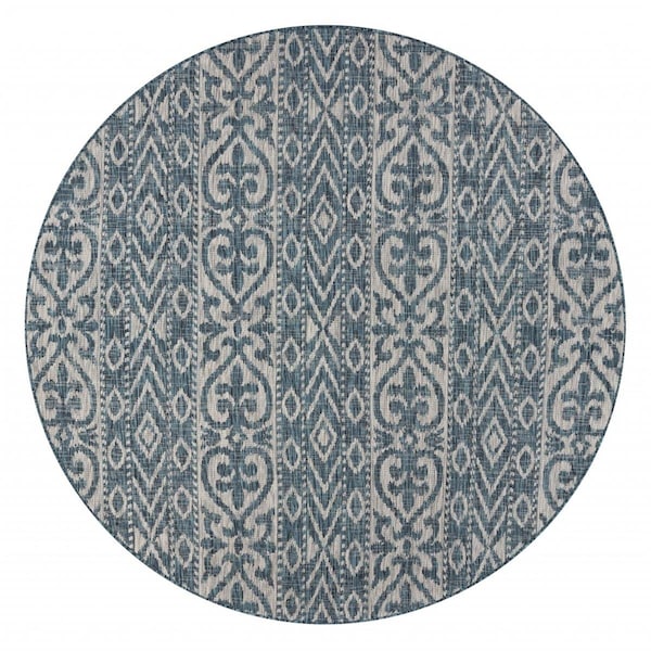 Palacedesigns 8 ft. Round Blue Geometric Indoor & Outdoor Area Rug - Blue - 8' PA3645179 - main